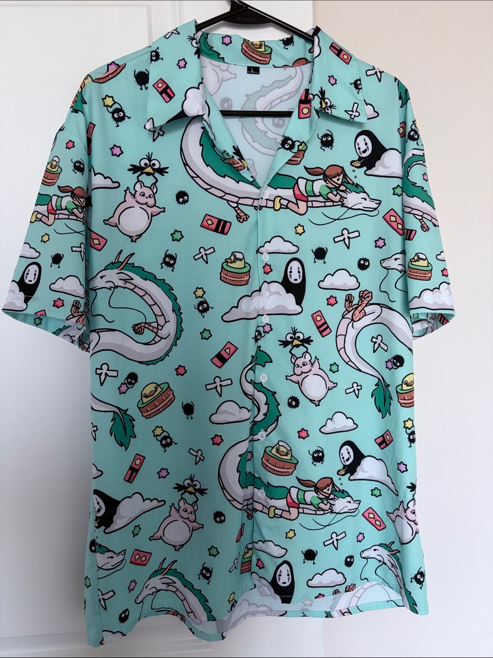 Spirited Away Ghibli L Summer button down short sleeve shirt custom